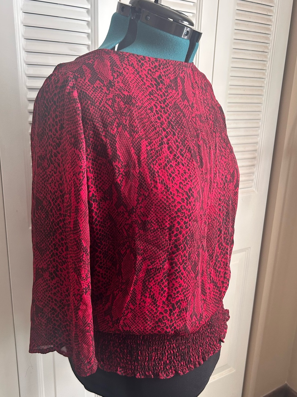 Michael Kors Pink Snake Print Blouson Top 1X Plus Size Smocked Hem